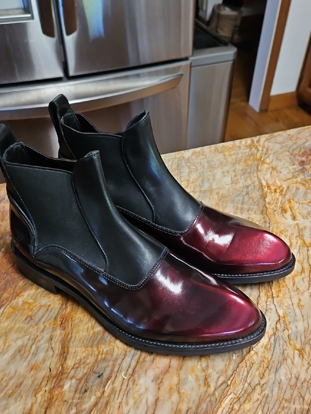 JOHN FLUEVOG Two-Tone Black and Burgundy Chelsea Boots -MENS 10